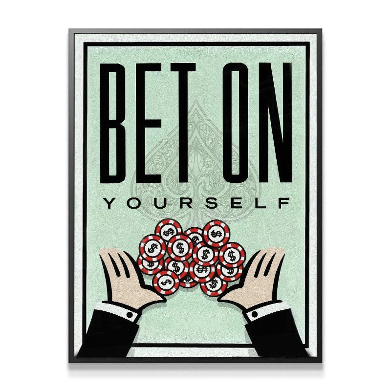 Bet on Yourself Poster Art - Poker Money Motivation & Entrepreneur Wall Decor - DreamBrothers