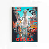 Osaka-Straßen-Retro-Reiseposter – Japanische Vintage-Wandkunst &amp; Tsutenkaku-Turm-Druck