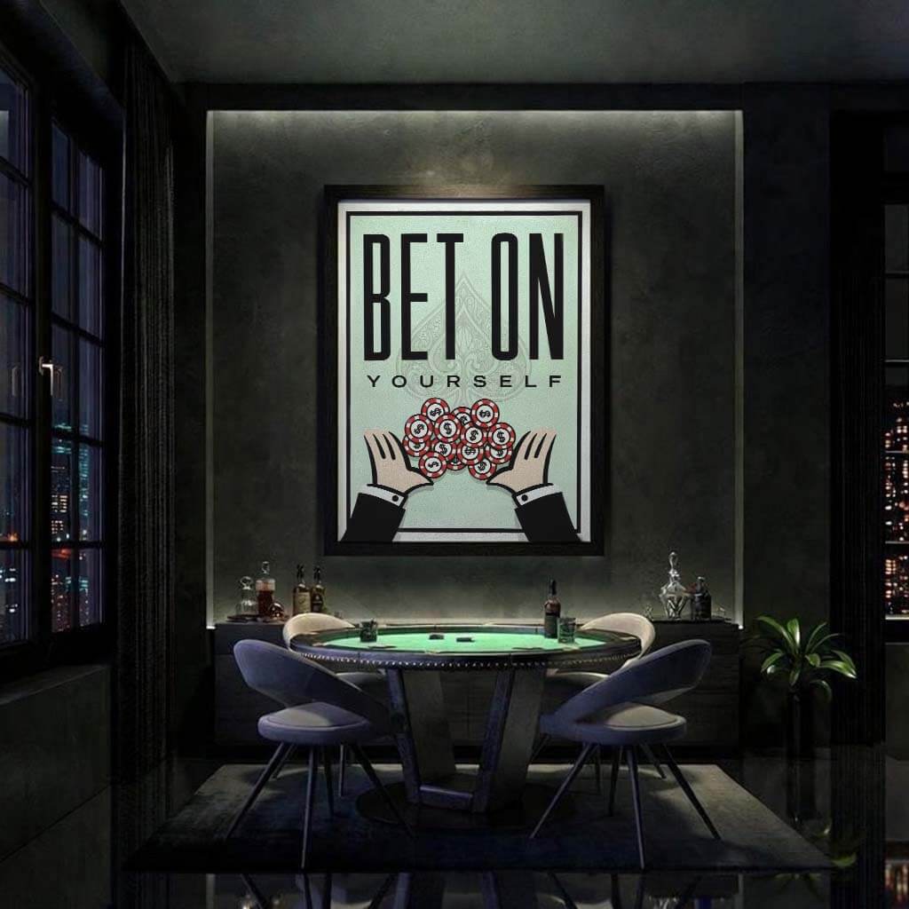 Bet on Yourself Poster Art - Poker Money Motivation & Entrepreneur Wall Decor - DreamBrothers