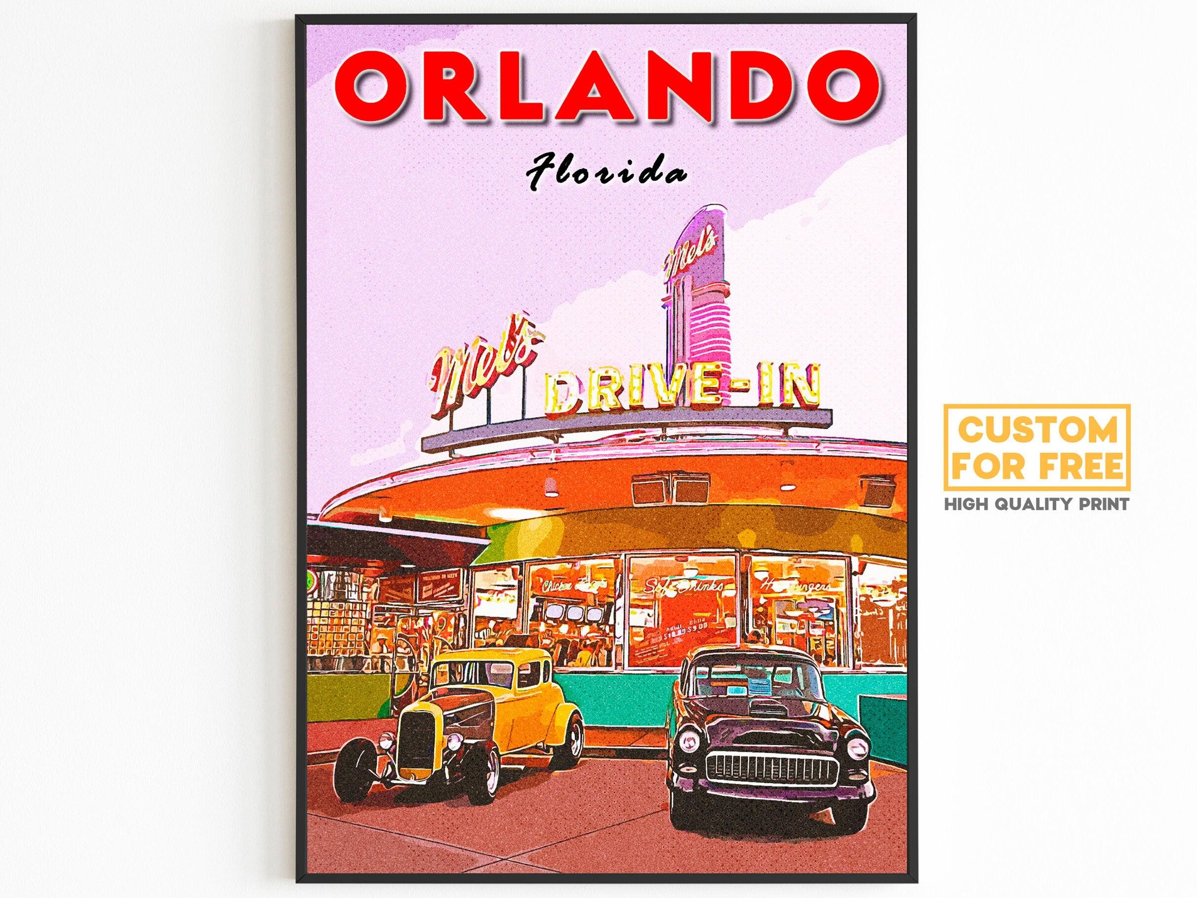 Orlando Printable Poster, Florida Theme Park Gift, Mel's Drive-In, Vintage Diner Wall Art, USA Travel Print, Retro 70s Download