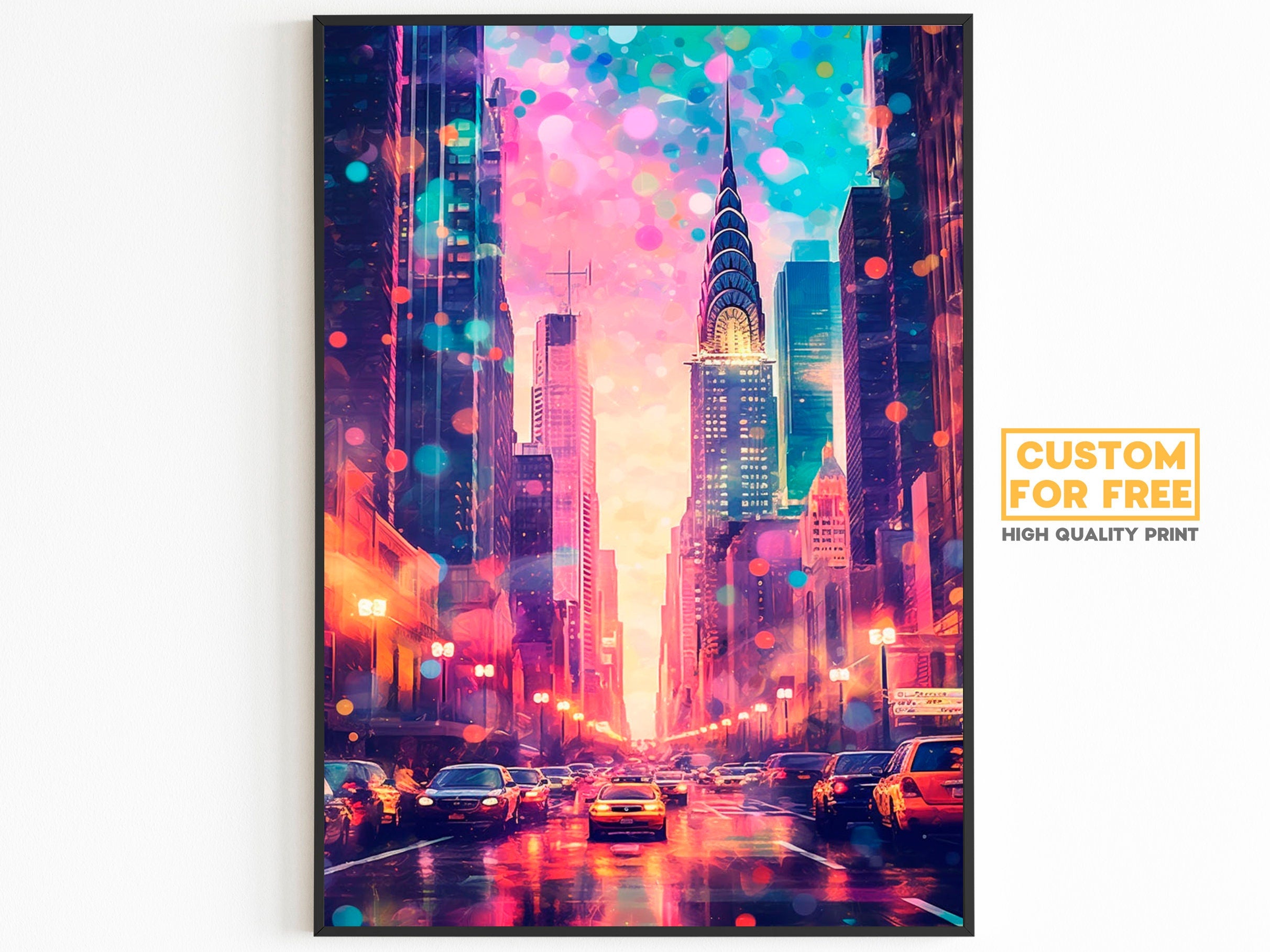 Chrysler Building Travel Poster, City Lights, Manhattan Colorful Wall Art, New York Retro Poster, NYC Gift, Vibrant USA Print