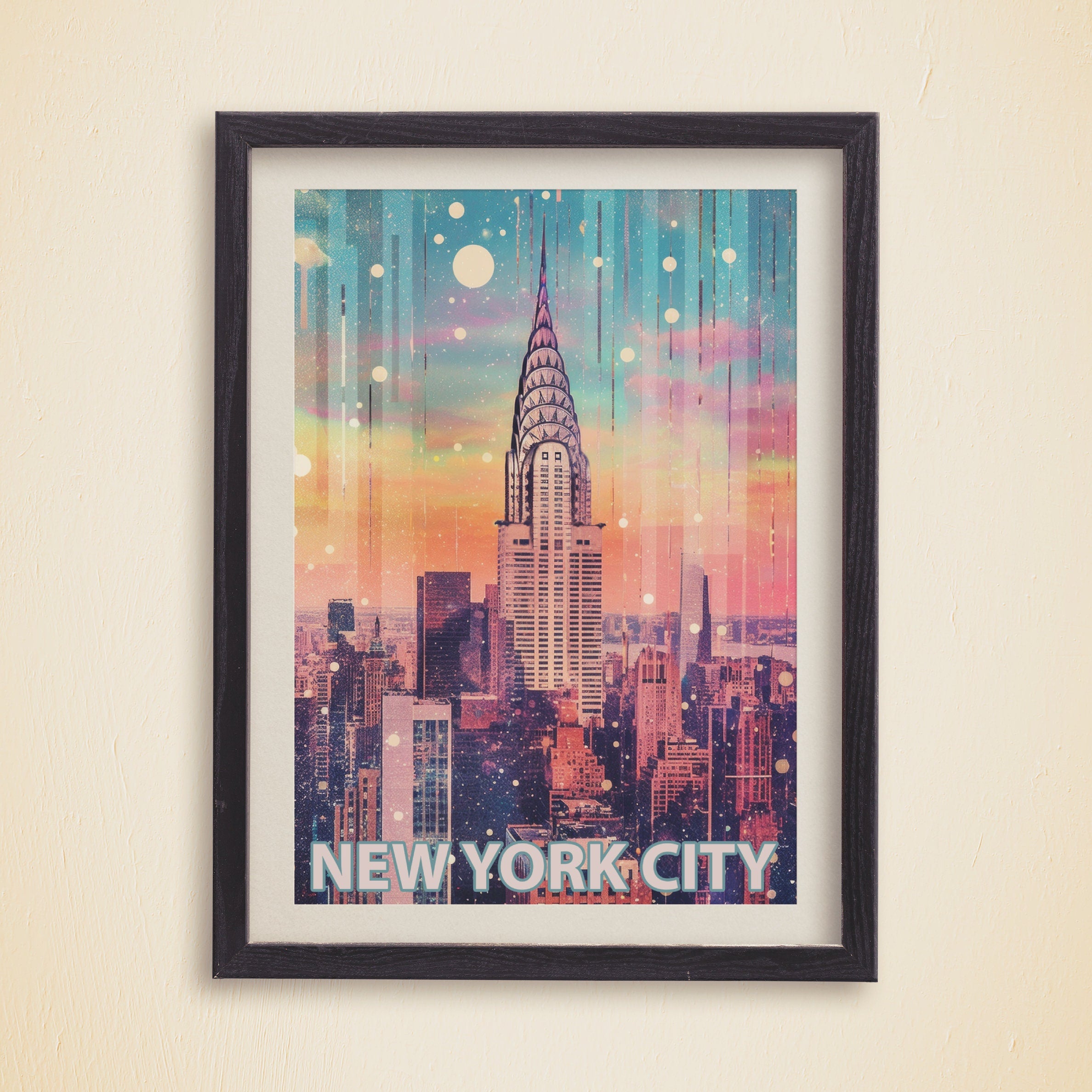 Chrysler Building Print, New York Retro Poster, Handmade USA Travel Gift, New York City Paint, Manhattan Skyline, Graffiti Street Pop Art - DreamBrothers