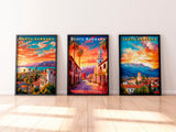 Santa Barbara Prints, 3 Piece Printable Wall Art, Set of 3 Travel Poster, California Colorful Sunset, Vibrant Retro Poster, Digital Download