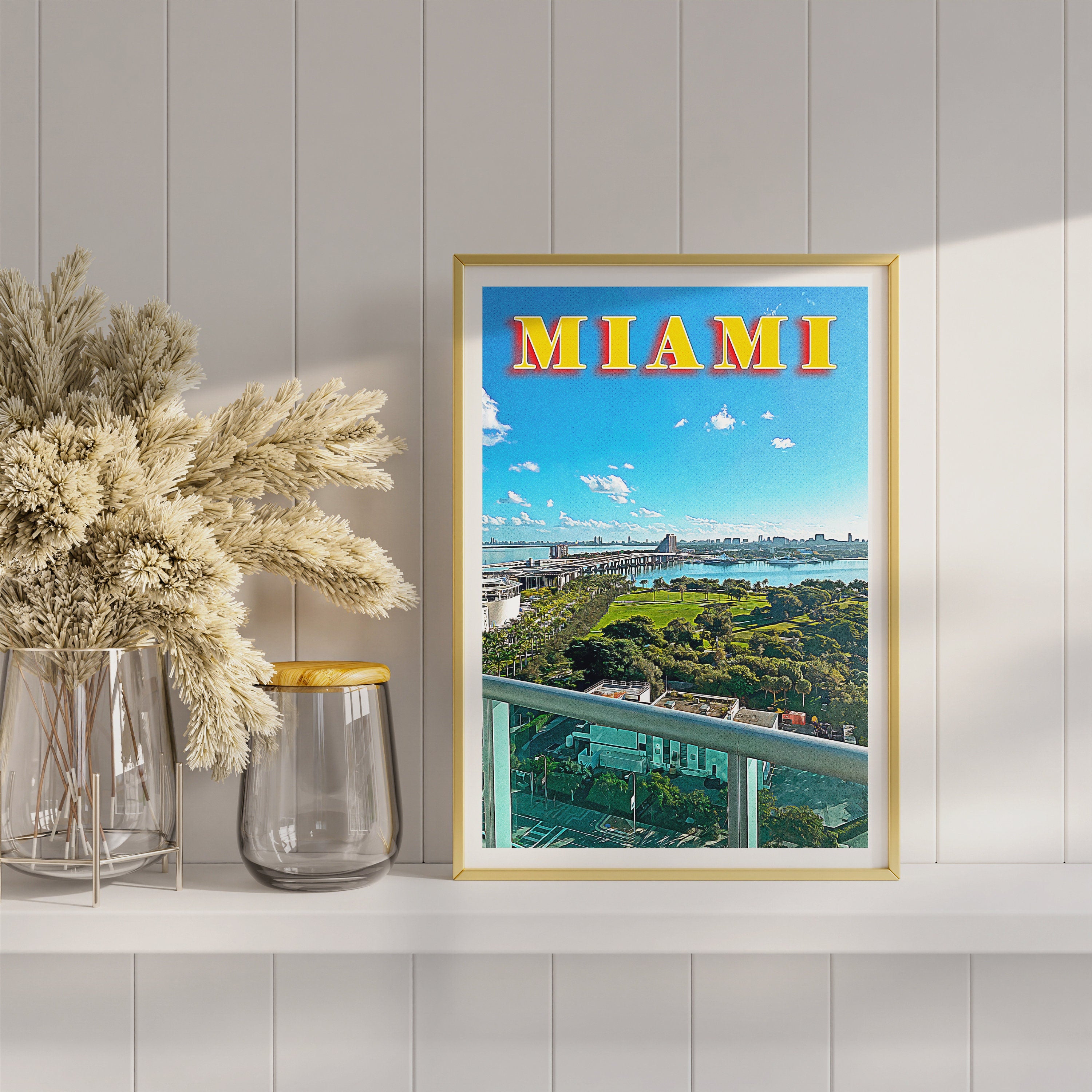 Miami Skyline Poster, Miami Beach, Florida Summer Print, USA Travel Gift, Sunny Day Poster, Trendy Retro Poster Download, Printable Wall Art - DreamBrothers