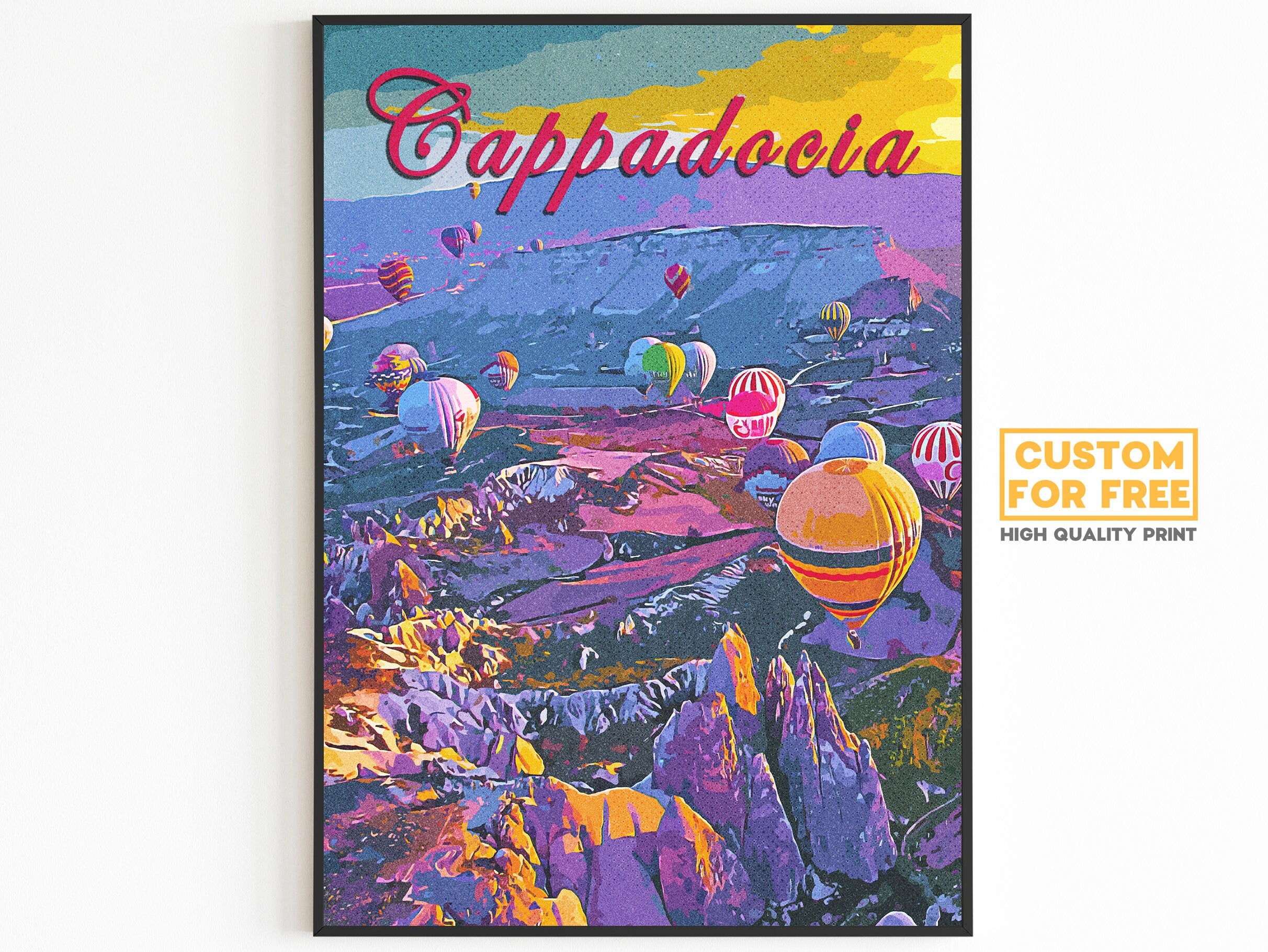 Hot Air Balloon Travel Decor Set of 3 Poster, Europe Retro Travel Set, Sky Sunset Landscape Prints, Turkey City Colorful Wall Art - DreamBrothers