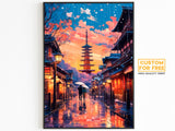 Kyoto Posters, Pink Cherry Blossom, Romantic Wall Art, Couple Gift, World Travel Poster, Japanese Colorful Printable, Aesthetic Retro Poster