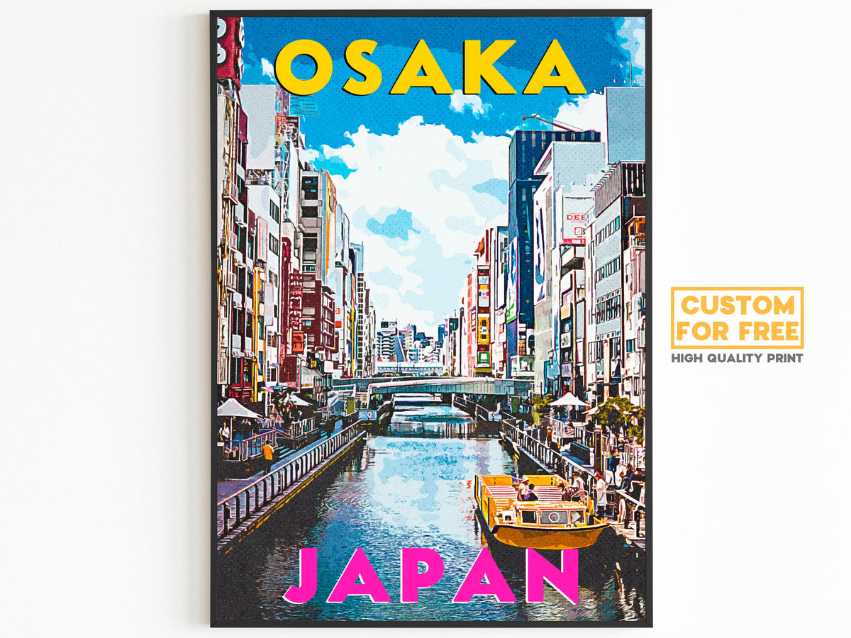 Osaka Poster, Japan Colorful Printable, World Travel Poster, Aesthetic Retro Poster, Japanese Download DIY, Home Decoration For Traveller - DreamBrothers