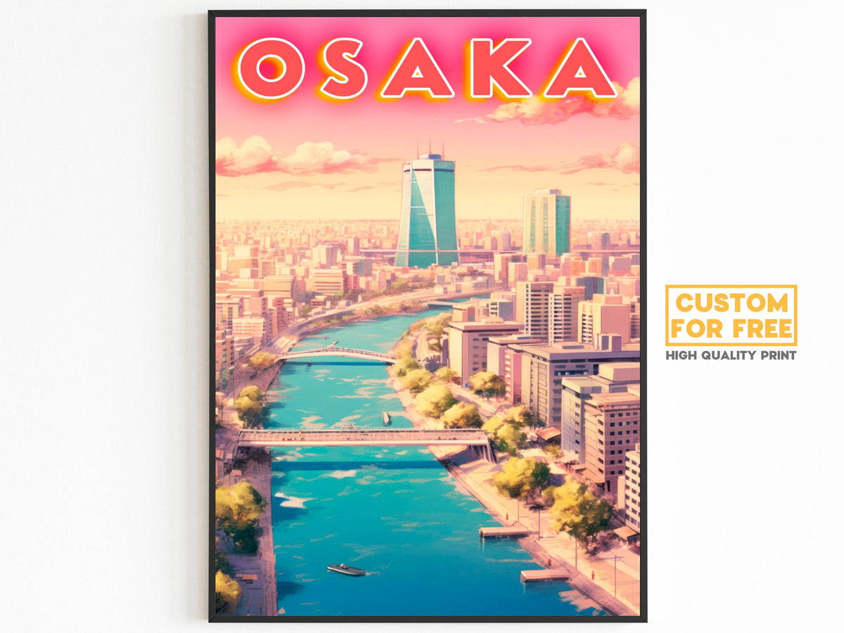 Osaka Poster, Vintage Ukiyo-e Print, Japan Neon Art, Colorful Aesthetic Retro Poster, Japanese Download DIY, Home Decoration For Traveller - DreamBrothers