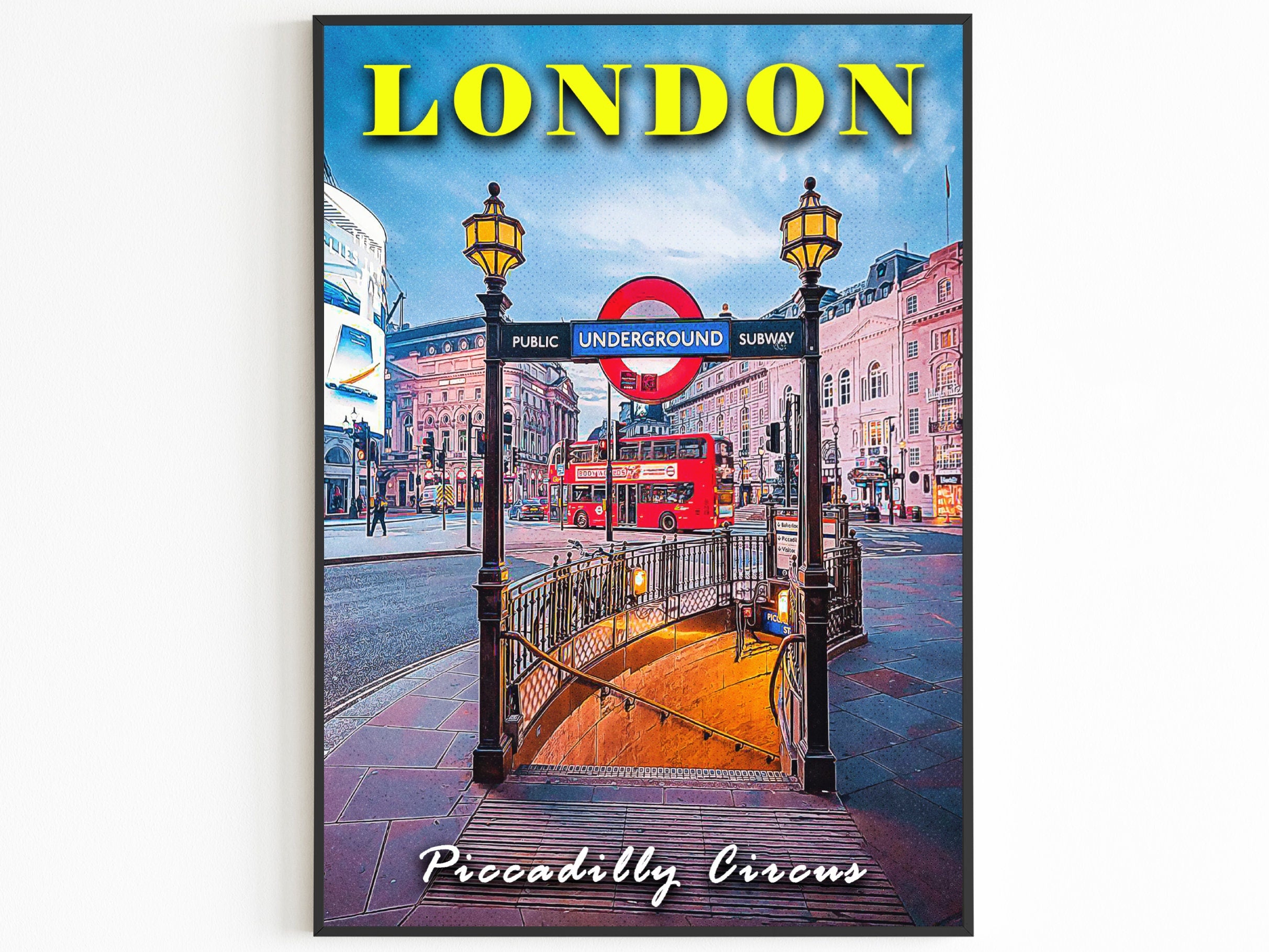 London Night, Piccadilly Circus Print, Underground, London Retro Poster, Pop Travel Poster, Subway, UK Travel Gift, Home Decor For Traveller