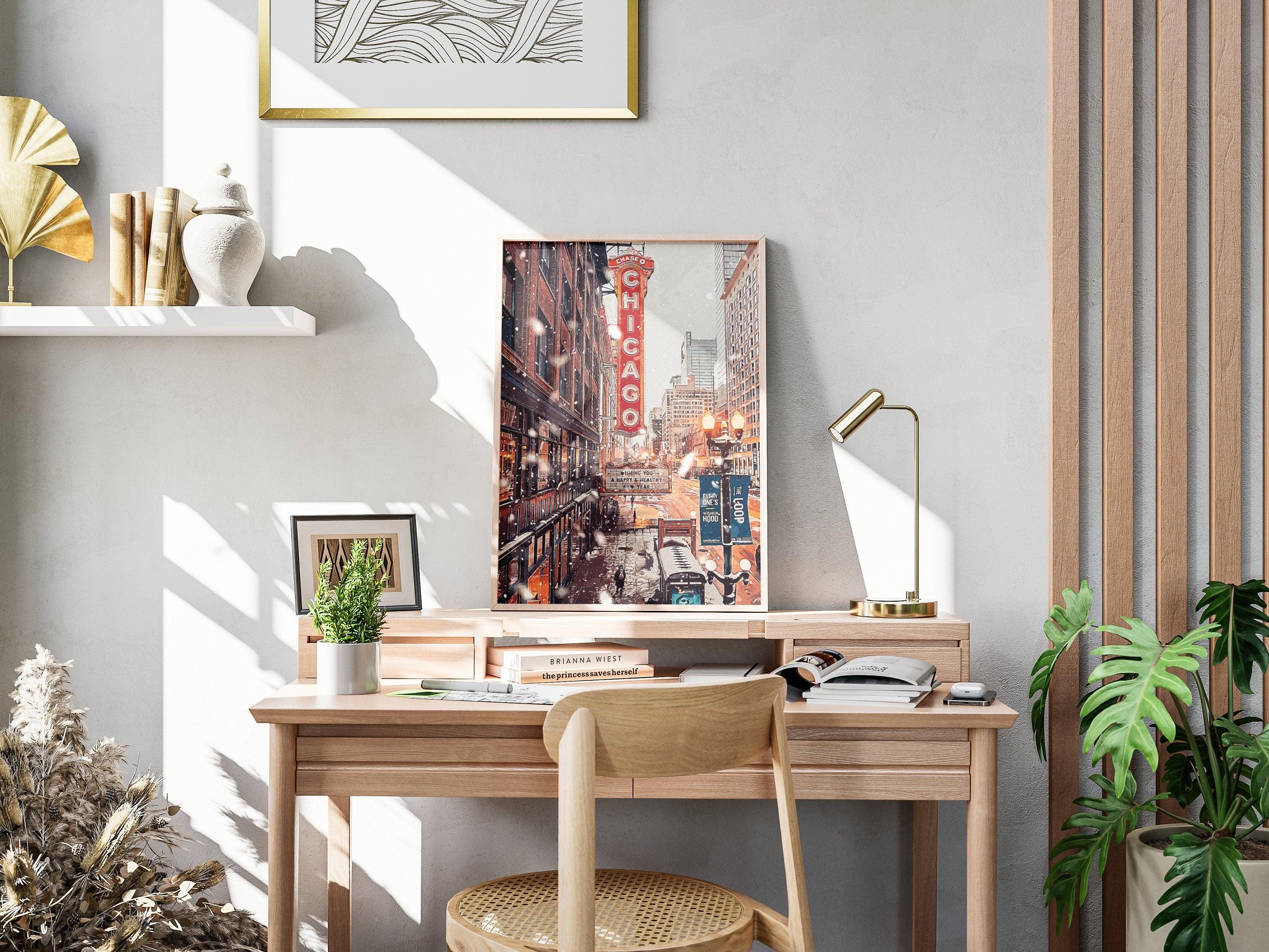 Chicago Poster, Christmas Winter Light Print, Theater Sign, Illinois State Gift, Snowflake Photo, New Year Light, United States Poster