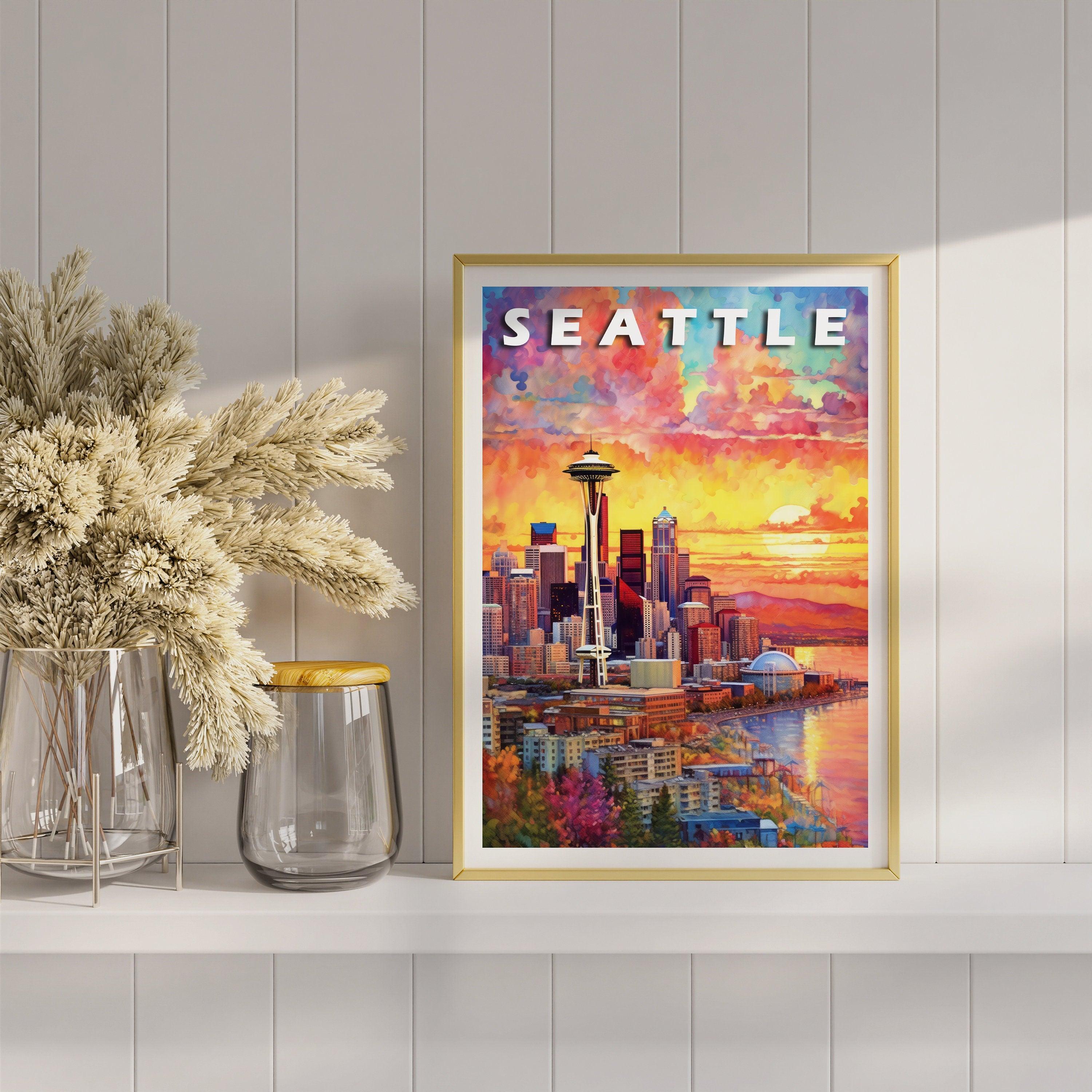 Seattle Poster, Magic Travel Print, Washington Colorful, Retro Vibrant Poster, Printable Wall Art For World Traveller