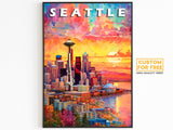 Seattle-Poster, Magischer Reisedruck, Washington, farbenfrohes, lebendiges Retro-Poster, druckbare Wandkunst für Weltreisende