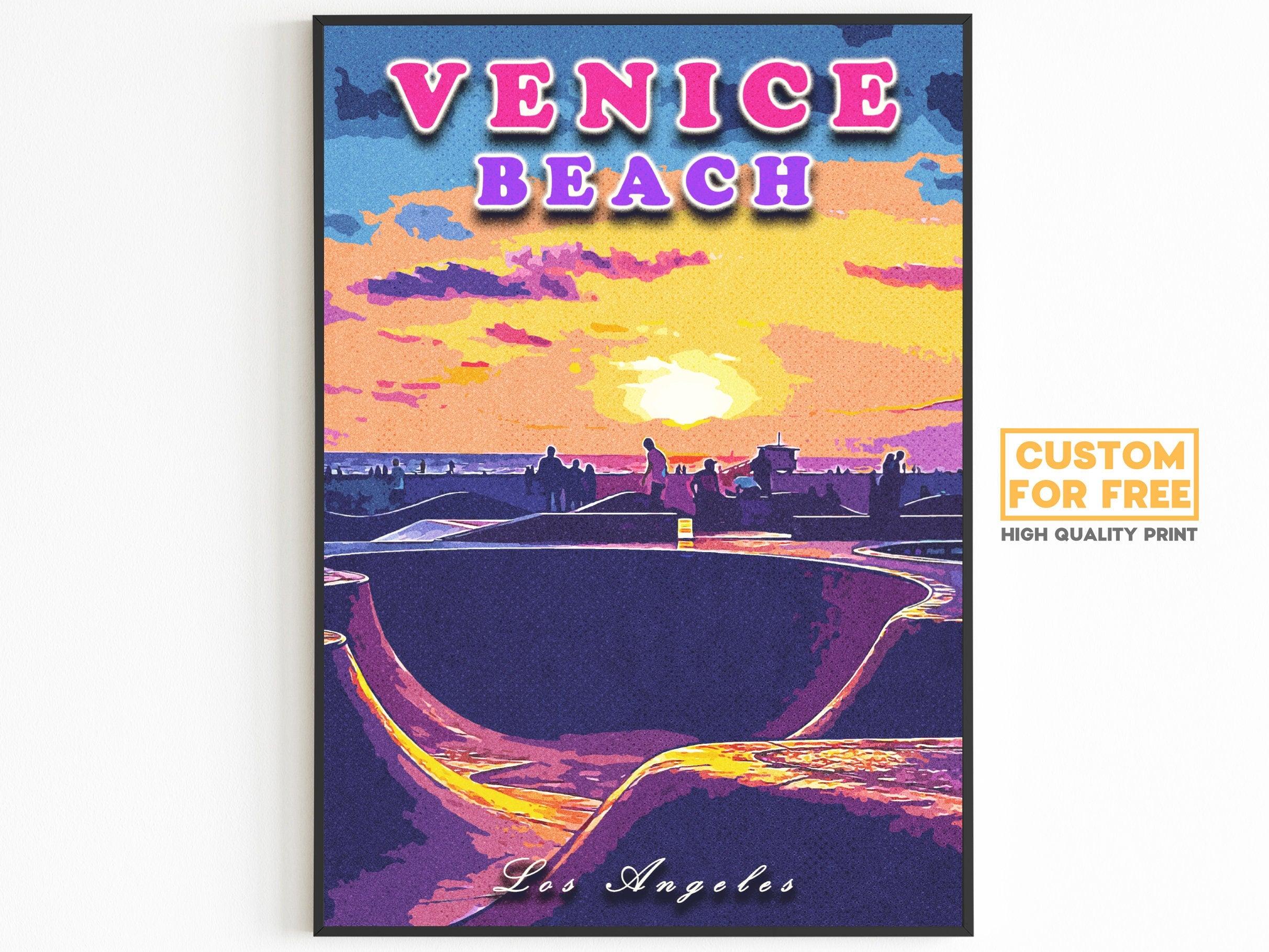 Los Angeles Poster, USA Travel Gift, Venice Beach, California Retro Wall Art, Skatepark, Vibrant Vintage Print, Colorful Sunset Poster