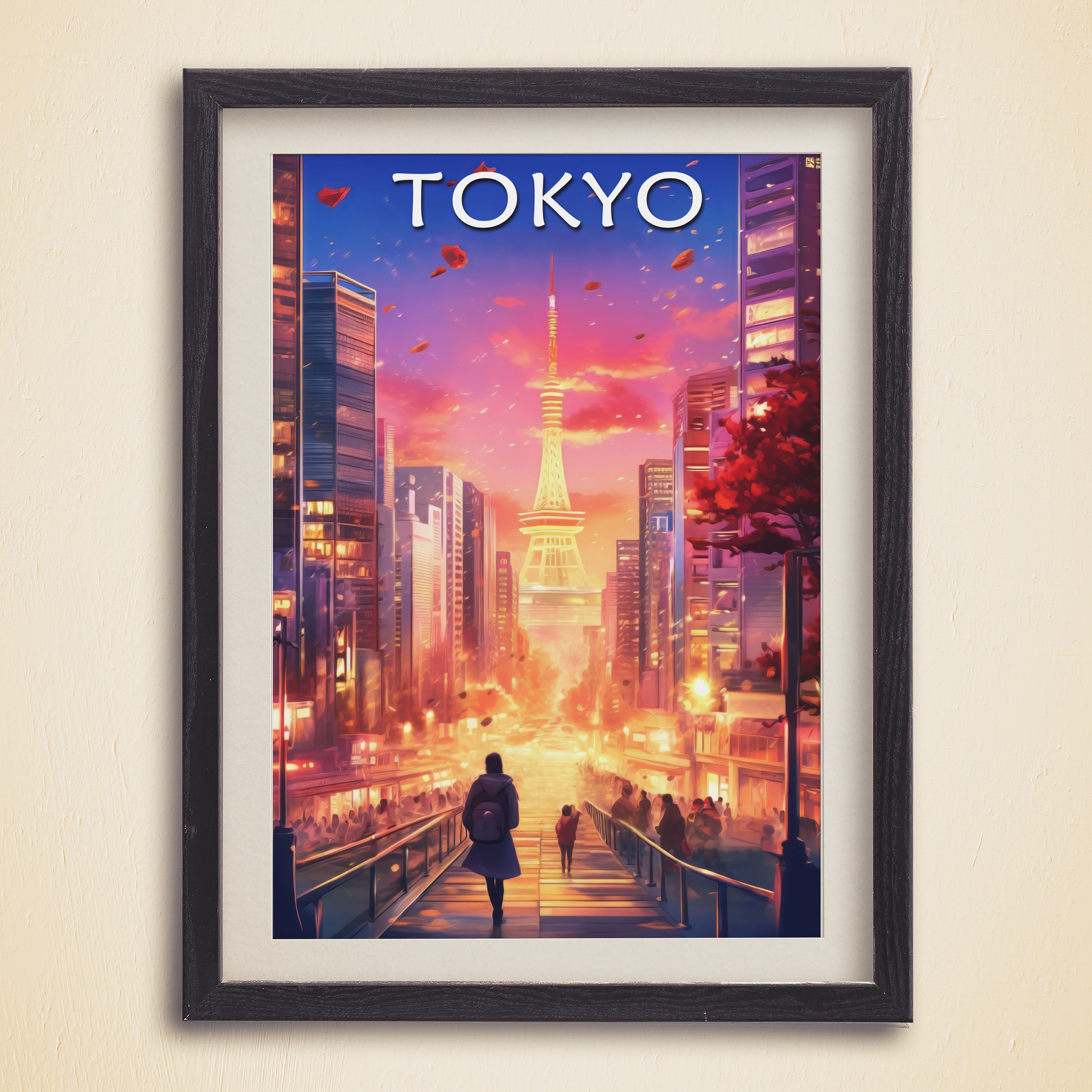 Tokyo Poster, Japanese Wall Art, Romantic Sky, Oil Painting Print, City Lights, Colorful Travel Poster, Decor For World Traveller