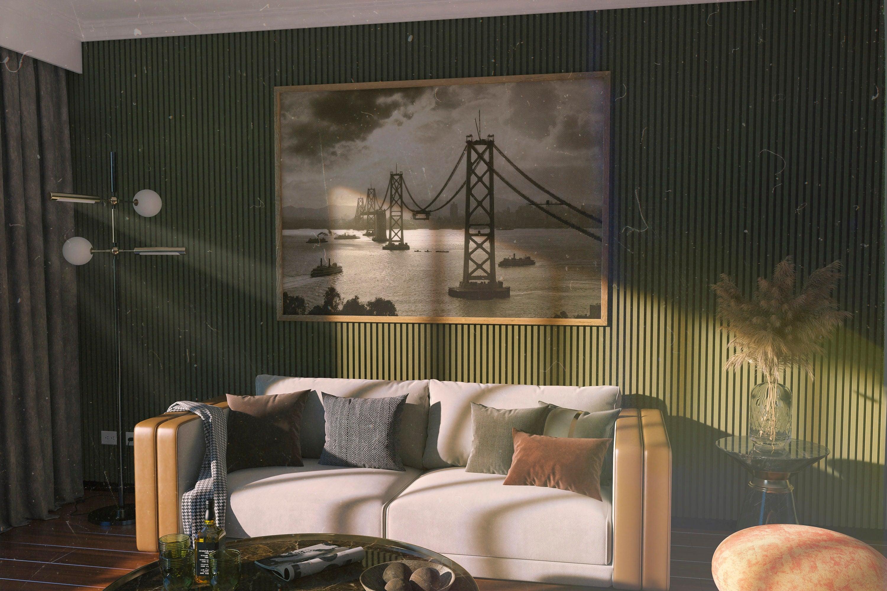 San Francisco Vintage Print, Oakland Bay Bridge Under Construction, Black And White Photography, California Gift, Old Historical Photo