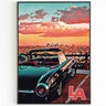 Los Angeles Skyline Poster, California Vintage Wall Art, Sunset Pastel Clouds, USA Travel Gift, Vibrant Retro Print, Aesthetic Retro Poster