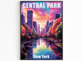 New York Poster, Central Park Print, Sunset Light, Manhattan Colorful Wall Art, NYC, USA Travel Gift, Vibrant Bright Colors, Oil Painting