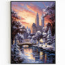 New York Winter Poster, Central Park Poster, Sunset Lights, Decor For World Traveller, Oil Painting Christmas Gift, Aesthetic Snowing
