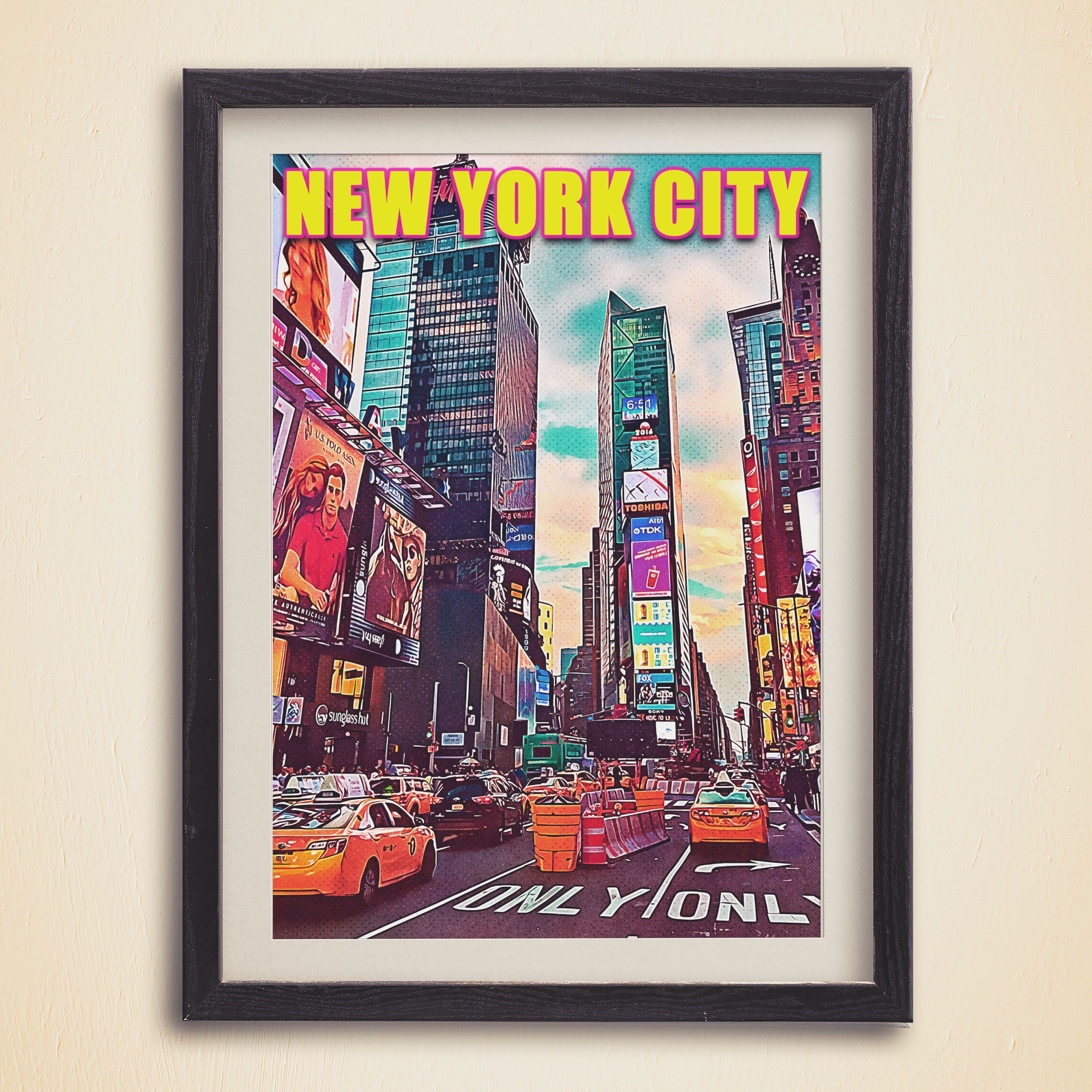Times Square Print, Manhattan Colorful Wall Art, New York Retro Poster, NYC Movie, Vibrant USA Print, Aesthetic NY, Pop Travel Poster