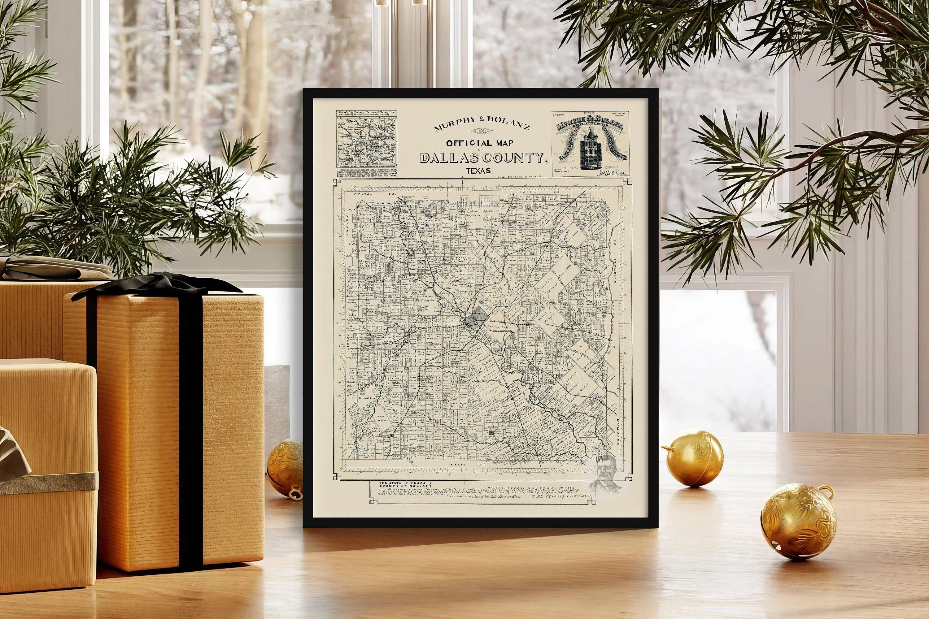 Dallas County Grunge Map, Texas Vintage Poster, USA Travel Gift, Printable Old City Map, Rare Item Collection, Wall Renovation