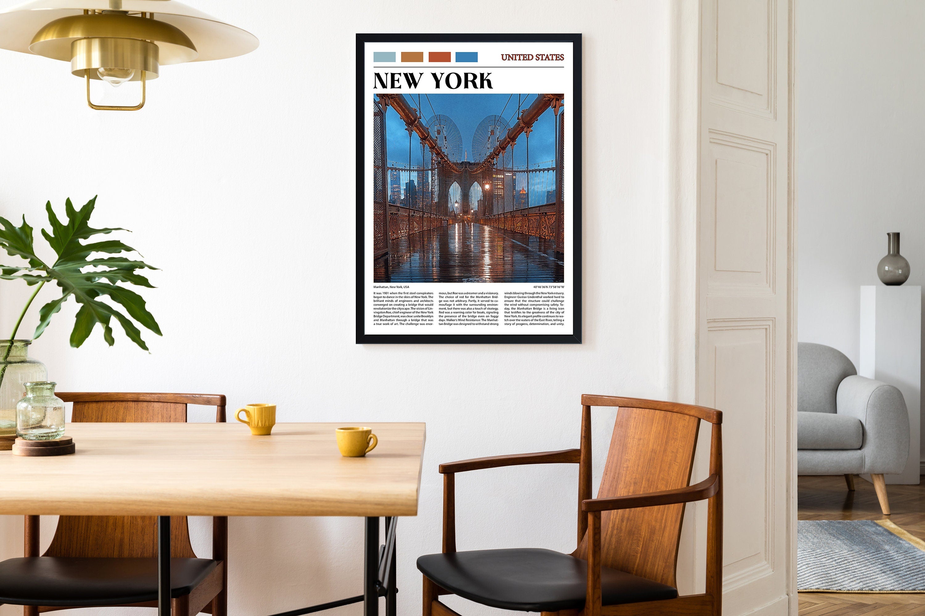 New York Bridge Travel Poster, Big Apple, Manhattan Bridge Wall Art, Rainy Day, NYC Gift, American Cultural History, USA Trip, Famous Place