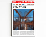 New York Bridge Reiseposter, Big Apple, Manhattan Bridge Wandbild, Regentag, NYC Geschenk, Amerikanische Kulturgeschichte, USA Reise, Berühmter Ort