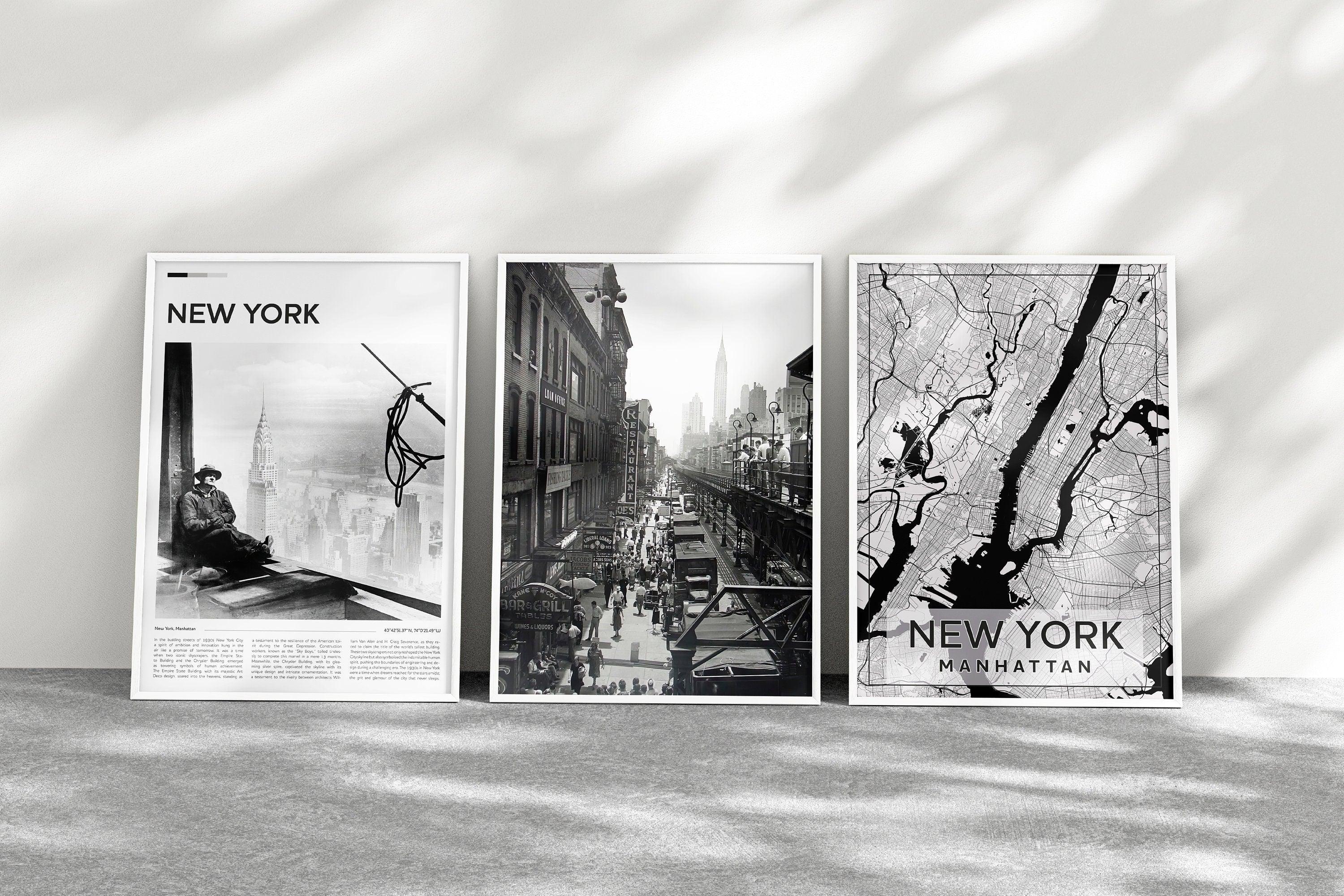 New York City Set of 3, Aesthetic Vintage Posters, Black And White Photo Gallery, USA Travel Gift, Vintage Gallery Set - DreamBrothers