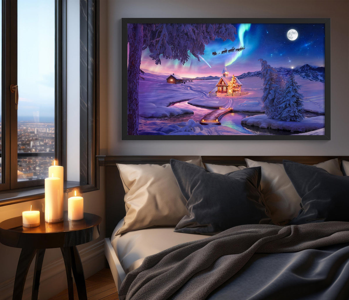 Handmade Christmas Wall Art Gift, Aurora Borealis Poster, Colorful Starry Sky, Mountain Oil Painting Room Decor, Northern Lights Printable - DreamBrothers