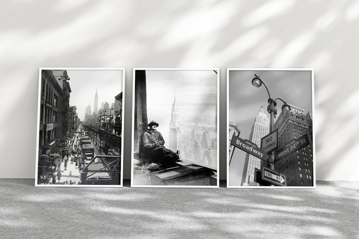 New York City Set of 3, Aesthetic Vintage Posters, Black And White Gallery Set, USA Travel Gift - DreamBrothers