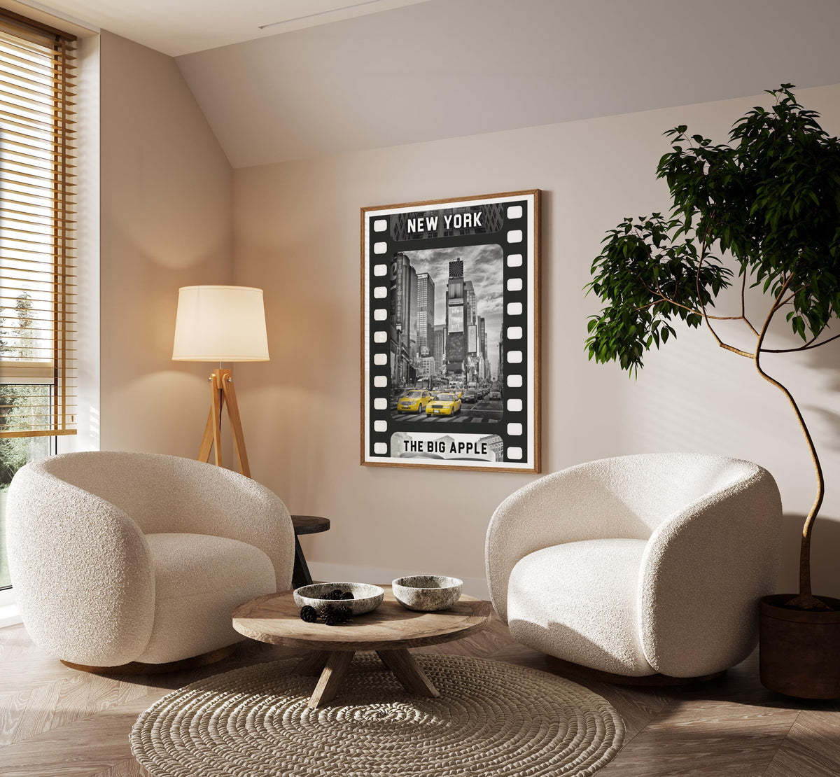 NYC Black & White Movie Tape Decor | Aesthetic Yellow Taxi Isolated Color | Poster - DreamBrothers